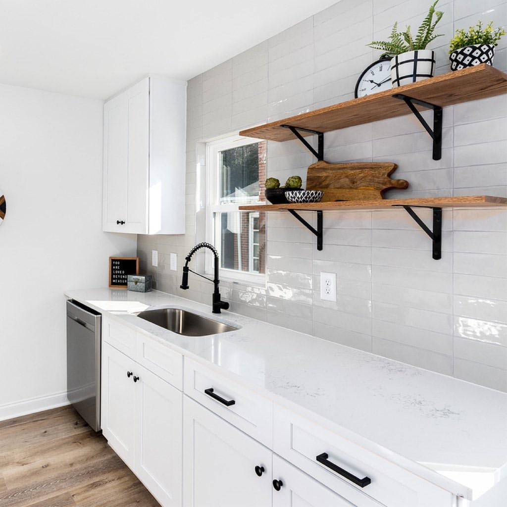 kitchen with floating shelf